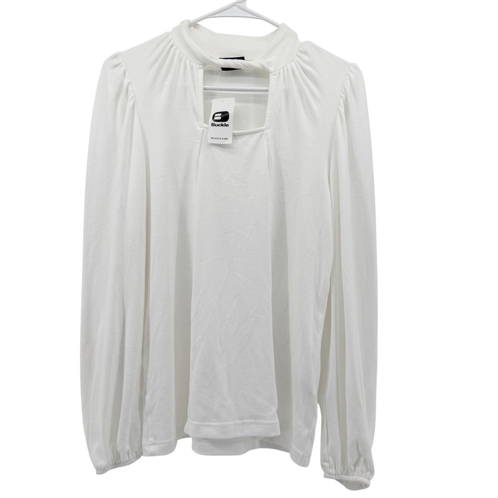 Daytrip Buckle white Long Sleeve Brushed Cutout Mock Neck Top YCG9009 Small